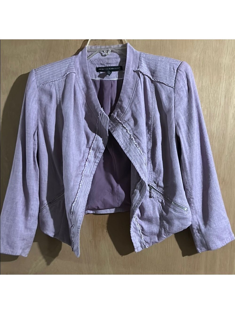 White House Black Market Purple Asymmetrical Blazer with Draped Front